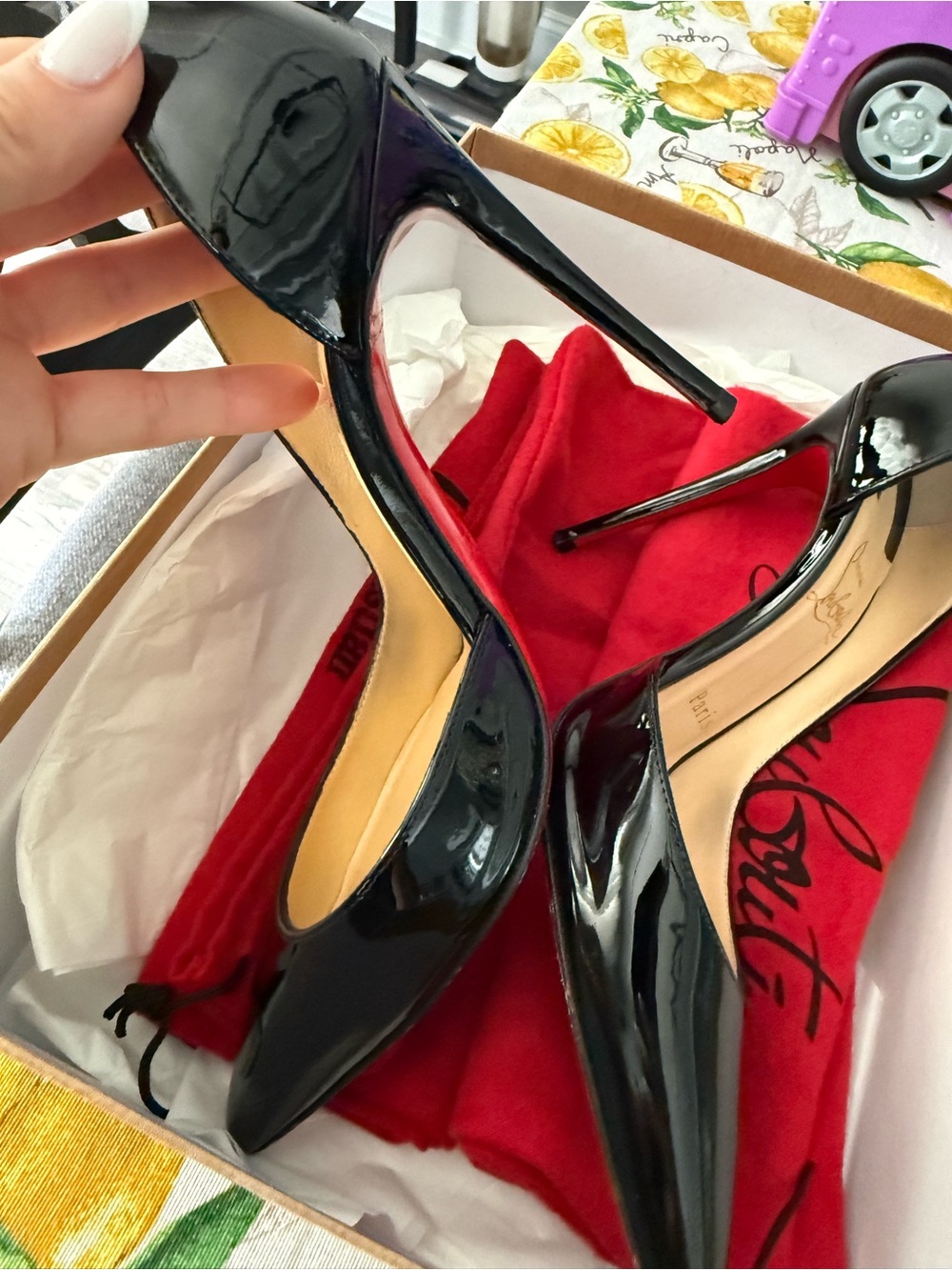 Christian Louboutin Black Patent Pointed-Toe Iriza Pumps with Red Sole - Picture 11 of 14